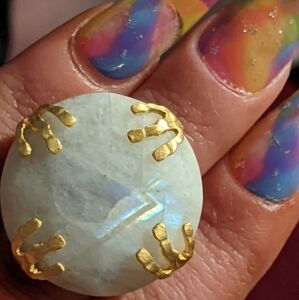 Faceted Moonstone Gemstone Claw Design Ring Kanupriya 24k Vermeil